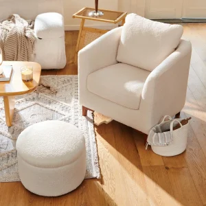 Modern Upholstered Living Room Chair with Foot Rest, Armchair with Back Pillow and Wooden Legs for Living Room, Bedroom, Reading