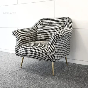 Nordic Houndstooth Fabric Single Sofa for Living Room Lazy Balcony Sofa Chair Living Room Furniture Designer Leisure Armchair