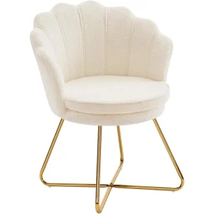 Vanity Chairs with Back, Shell Accent Chair for Living Room, Criss Cross Chairs with Gold Legs, Makeup Chair for Bedroom