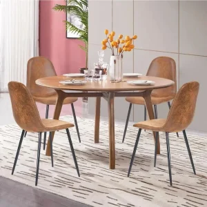 Comfy Fabric Suede Side Seating Kitchen Chairs Easy Assembly for Living Room Bedroom Guest Room, Brown