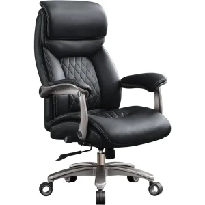 Big and Tall Office Chair with Wide Area Armrest, 600LBS PU Leather Executive Chair, Adjustable Lumbar Support 3'' Double Space